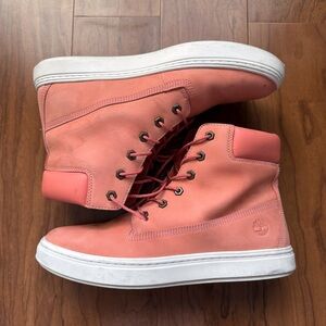 Timberland Londyn 6-Inch Coral Pink Leather Lace-Up Boots Women’s Size 11